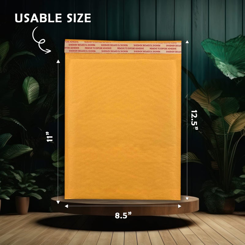 Yens Kraft Bubble Mailers 8.5x12 25 Pack Self Seal Adhesive Shipping Bags, Cushioning Padded Envelopes for Shipping, Mailing, Packaging Useable Space 8.5x11 - Image 2